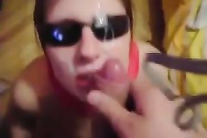 My lascivious wifey manages to milk my rod dry on her face