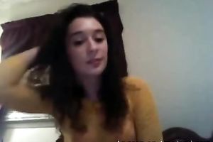 My girlfriend shows her smooth slit and bazookas on web camera