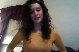 My girlfriend shows her smooth slit and bazookas on web camera