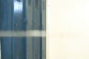 Sexy brunette hair white bitch in the locker room on hidden webcam