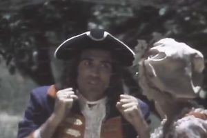 Woman in medieval costume blows and receives screwed in a forest