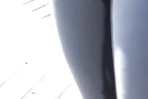 Lovely Russian redhead youthful playgirl in hot constricted leggins receives moist in public