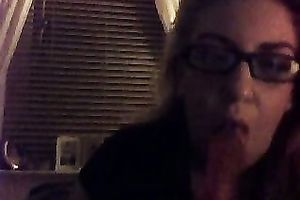 My four-eyed blond playgirl sucks sex toy teasing me on web camera