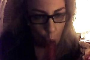 My four-eyed blond playgirl sucks sex toy teasing me on web camera