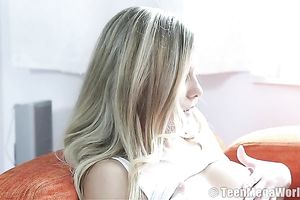 Amateur blond Suzy moans sweetly whilst fingering her pussy