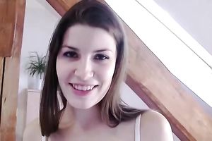 Pretty white bitch in hose shows her wet crack and feet for the web camera