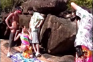 Lustful hottie with constricted butt engages in a three-some