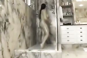 Extremely breasty Indian wench takes shower and masturbates