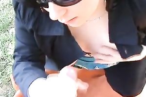 Dark-haired acquaintance sucks my penis in outdoor POV scene