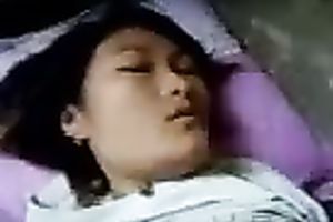 My horny Asian white bitch with priceless round whoppers likes missionary position