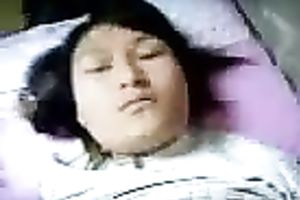 My horny Asian white bitch with priceless round whoppers likes missionary position