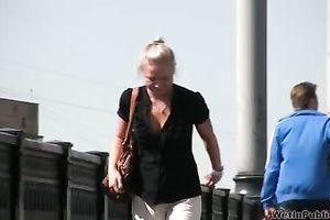 Blonde Russian woman spied when that babe acquires juicy in public