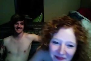 Curly haired redhead legal age teenager plays with her boyfriend on web camera
