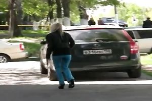 This blond Russian black cock sluts urinates a big load in her panties