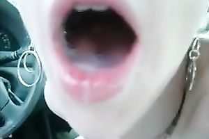 My cute GF manages to milk my dick dry in her face hole in a car