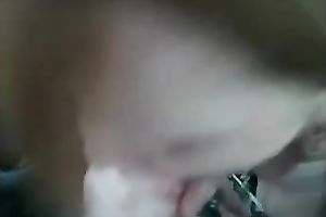 My cute GF manages to milk my dick dry in her face hole in a car
