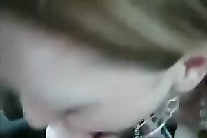 My cute GF manages to milk my dick dry in her face hole in a car