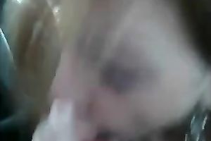 My cute GF manages to milk my dick dry in her face hole in a car
