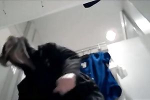 This nasty hottie in the changing room is not wearing pants