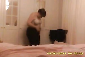 Hidden cam clip with my hawt chunky milf white wife undressing