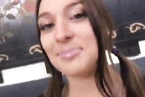 Adorable cutie with pigtails acquires stripped and then goes down on her paramour