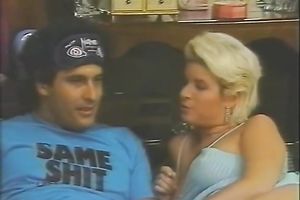 Retro video with a corpulent blond mommy engulfing and riding a schlong