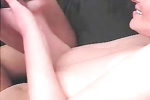 Delicious blond girl with large scoops doesn't mind playing with a dick