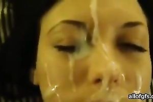 Horny man is uploading his cum all over her ravishing face