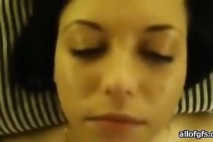 Horny man is uploading his cum all over her ravishing face