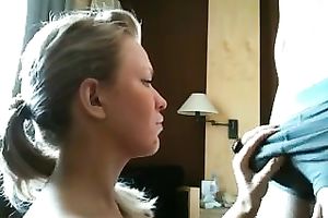 My ravishing blond paramour shows her cute booty and gives me a oral-job