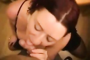 Filthy red-haired doxy knows how to give astounding oral-job