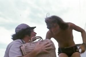 Retro sex scene with dudes having some adventures in a forest