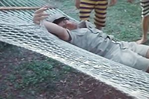 Retro sex scene with dudes having some adventures in a forest