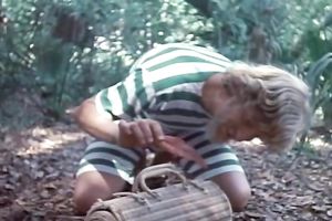Retro sex scene with dudes having some adventures in a forest