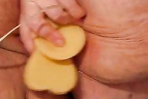 Fat SSBBW older slutty wife bonks herself with large sextoy and fake penis