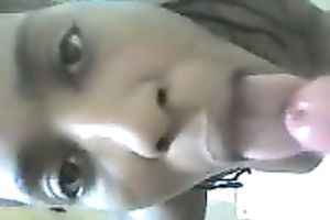 My whorish swarthy girlfriend sucks my chunky dick to smack sexy spunk