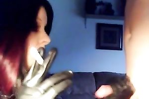 Kinky white vixen girlfriend smokes and jerks off my rod
