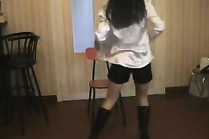 Dark-haired slut knows how to make her striptease show unforgettable
