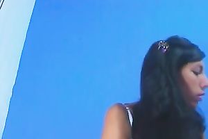 Stunning solo with a curvy brunette hair showing her love melons and a-hole