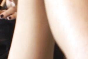 Brunette chick fingers her bawdy cleft and lets an unattractive fattie see her