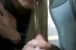 My slutty golden-haired GF pleases me with a cook jerking in a bus
