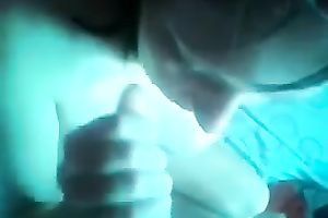 Skinny and perverted sweetheart with appetizing love muffins giving a head to her ally