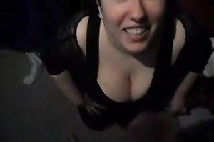 Feisty and hungry nympho with large tits blows like a porn star