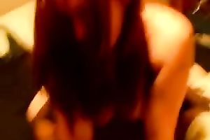 Redhead overweight white hottie rides on top of a dark chap