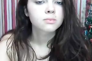 Webcam solo with a bulky dark brown flashing her mounds and a-hole