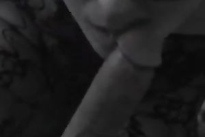 Submissive blindfolded white girlfriend on her knees doing her job