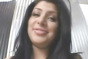 Pretty and large boobed dark brown receives her cunt pounded