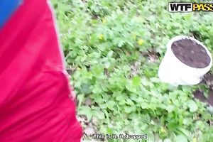 Luscious gal shows her irrumation and tugjob skills in a forest