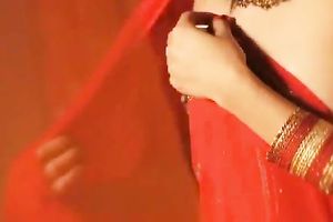 Outrageous Indian brunette hair legal age teenager in hot saree suit