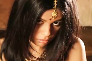Outrageous Indian brunette hair legal age teenager in hot saree suit